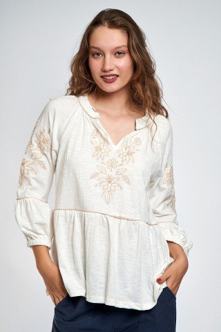 Bluza alba cu broderie capuccino Tao