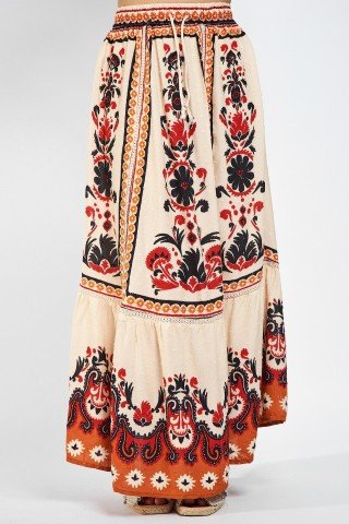 Fusta lunga crem cu print floral Petra