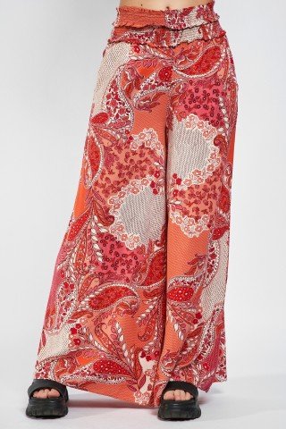 Pantaloni largi rosu corai Lola