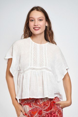 Bluza alba cu broderi tip fluture Lin