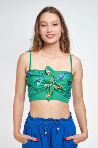 Top verde cu aspect dublu floral