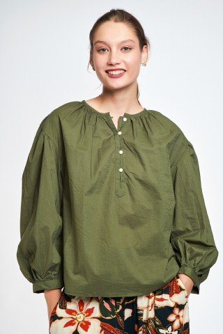 Bluza verde kaki cu nasturi  si maneci bufante