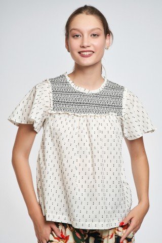 Bluza alba cu tesatura neagra Mila