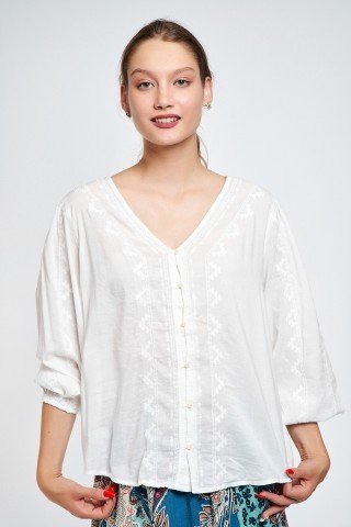 Bluza alba tip ie cu nasturi Julia