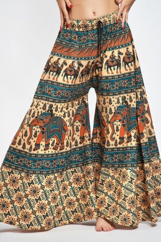 Fusta pantalon crem cu print indian