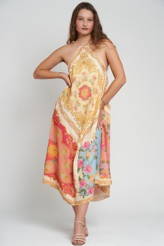 Rochie midi cu imprimeu floral mixt