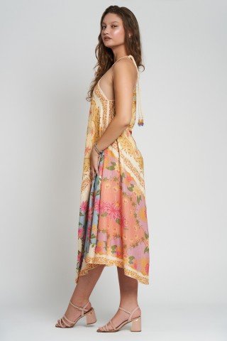 Rochie midi cu imprimeu floral mixt