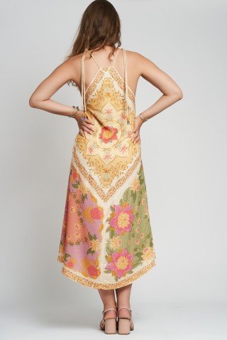 Rochie midi cu imprimeu floral mixt