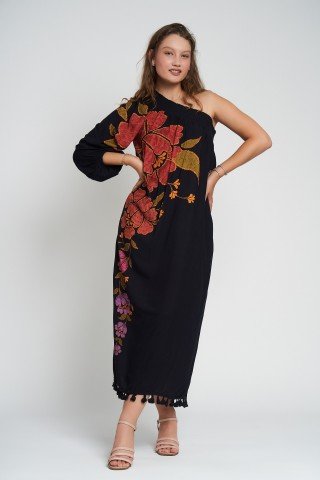 Rochie neagra cu imprimeu floral Marry