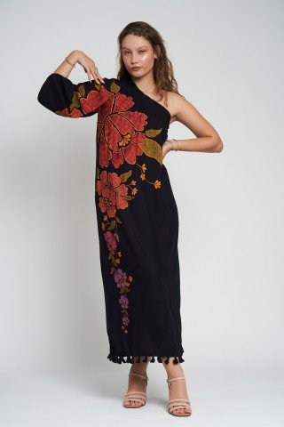 Rochie neagra cu imprimeu floral Marry