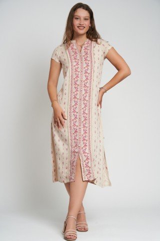 Rochie-tunica midi cu imprimeu si nasturi