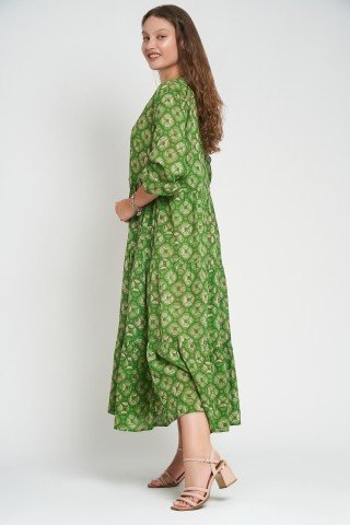Rochie verde din bumbac cu imprimeu geometric