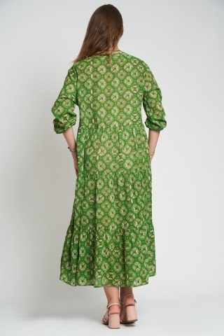 Rochie verde din bumbac cu imprimeu geometric