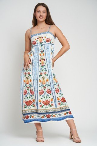 Rochie midi cu bretele si imprimeu Dunmore