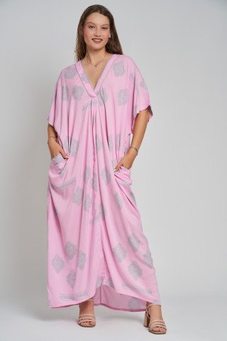 Rochi lunga stil kaftan cu buzunare
