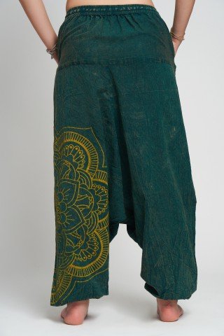 Salvari verzi unisex cu print mandala galbena