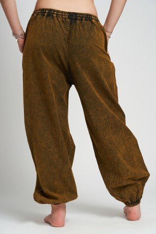 Pantaloni unisex maro-auriu cu print ciuperci psihedelice