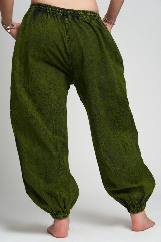 Pantaloni unisex verzi cu print turcoaz