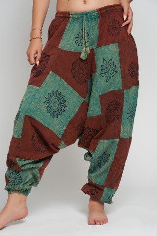 Salvari patchwork rosu-menta cu print floral