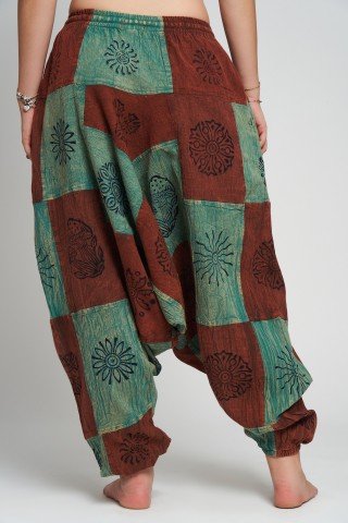 Salvari patchwork rosu-menta cu print floral