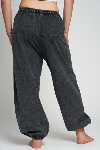 Pantaloni gri stonewashed cu imprimeu ciuperci – stil cargo hippie unisex