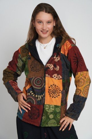 Jacheta patchwork unisex cu gluga