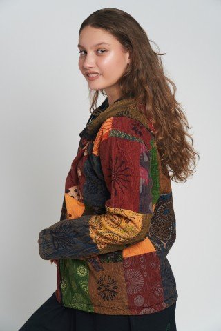 Jacheta patchwork unisex cu gluga