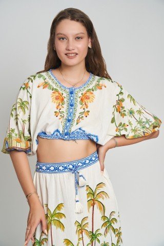 Bluza top cu imprimeu Palms & Paradise
