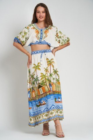 Bluza top cu imprimeu Palms & Paradise