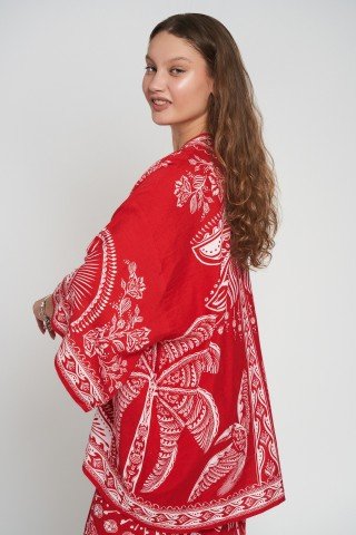 Kimono cu imprimeu Scarlet Tropic