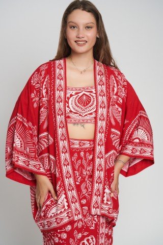 Kimono cu imprimeu Scarlet Tropic