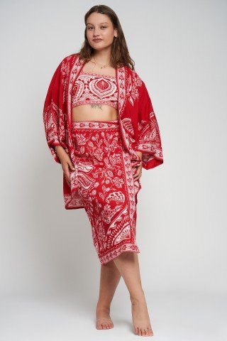 Kimono cu imprimeu Scarlet Tropic