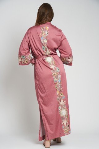 Rochie-Kimono cu imprimeu floral Rose Dust