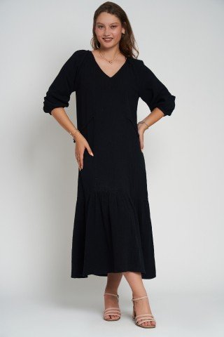 Rochie neagra din muselina cu volan