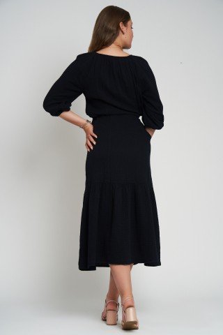Rochie neagra din muselina cu volan
