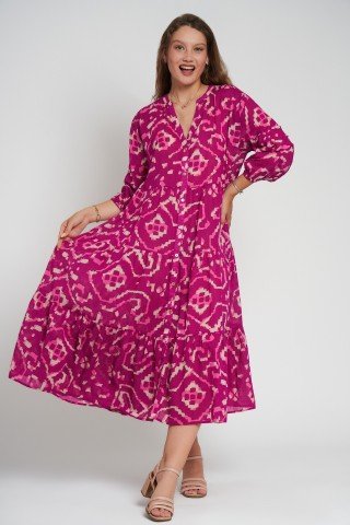 Rochie cu volane si nasturi Fuchsia Glow