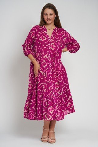 Rochie cu volane si nasturi Fuchsia Glow