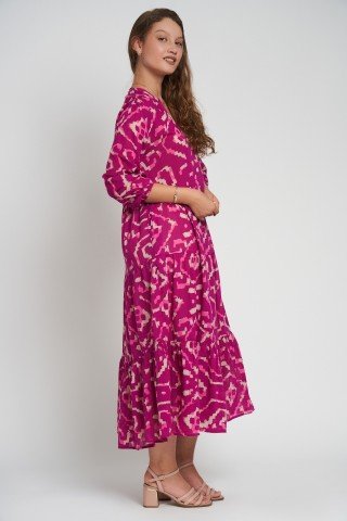 Rochie cu volane si nasturi Fuchsia Glow