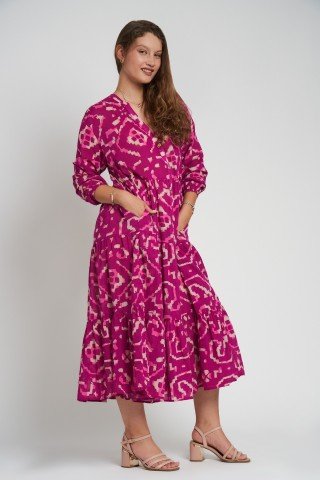 Rochie cu volane si nasturi Fuchsia Glow