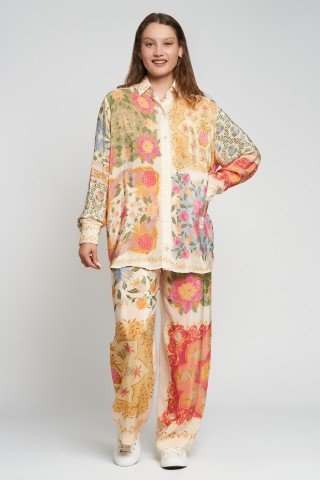 Pantaloni din matase cu imprimeu floral mixt