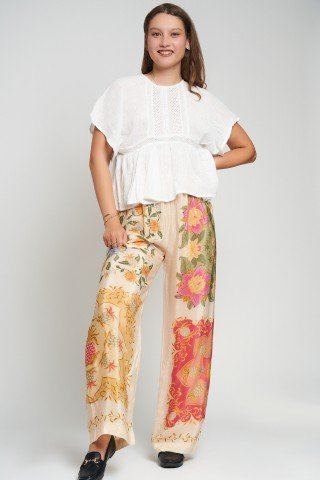 Pantaloni din matase cu imprimeu floral mixt