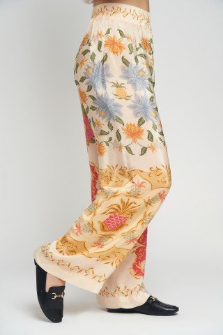 Pantaloni din matase cu imprimeu floral mixt