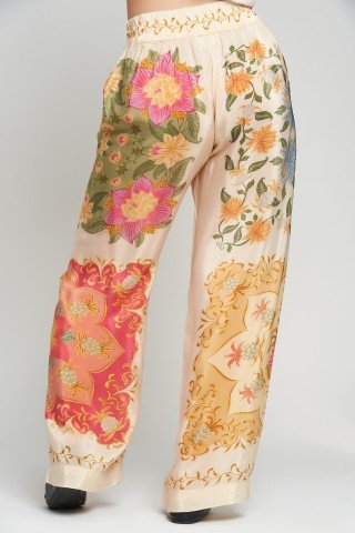 Pantaloni din matase cu imprimeu floral mixt