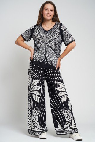 Bluza maneca scurta cu imprimeu alb negru