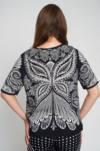 Bluza maneca scurta cu imprimeu alb negru