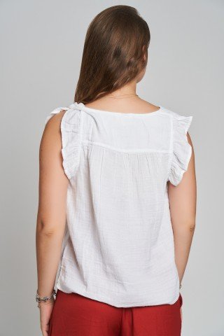 Top alb din muselina cu maneca scurta fluturre