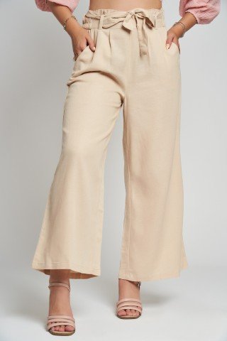 Pantaloni cu talie inalta si cordon Vanilla Drift