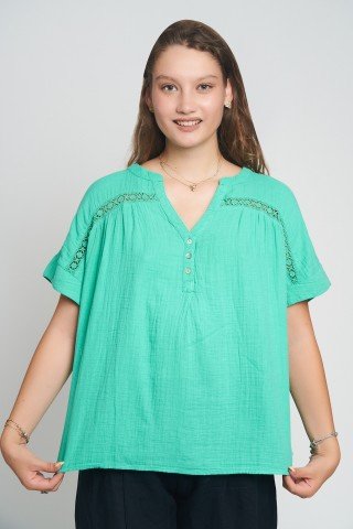 Bluza vernil din muselina cu detalii crosetate Breeze