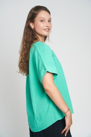 Bluza vernil din muselina cu detalii crosetate Breeze