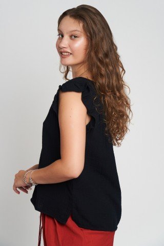 Bluza din muselina cu volane la umeri Midnight